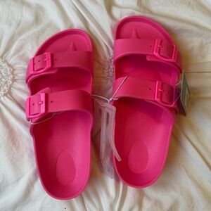 Shade & Shore Hot Pink Double-Buckle Slide Sandals